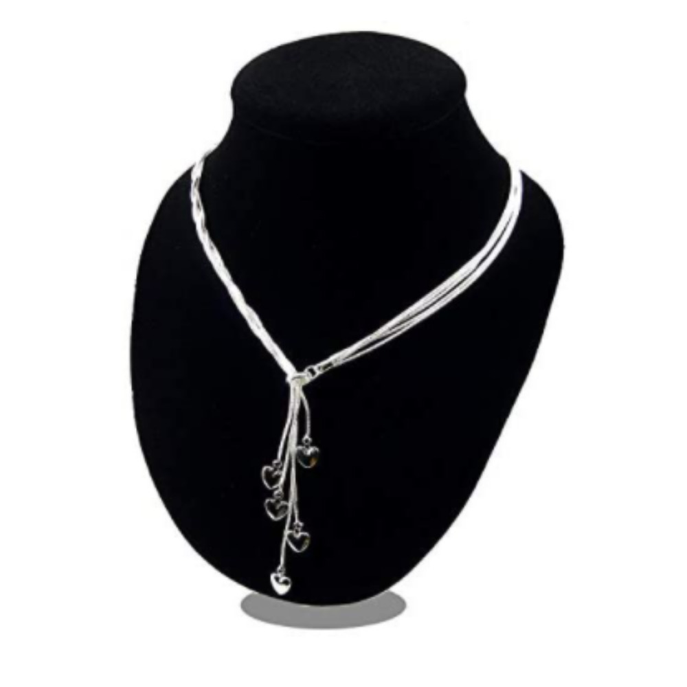 Italian Sterling Silver 5 Chains 5 Five-Heart Necklace 21.6" Heart Necklace - Picture 3 of 6